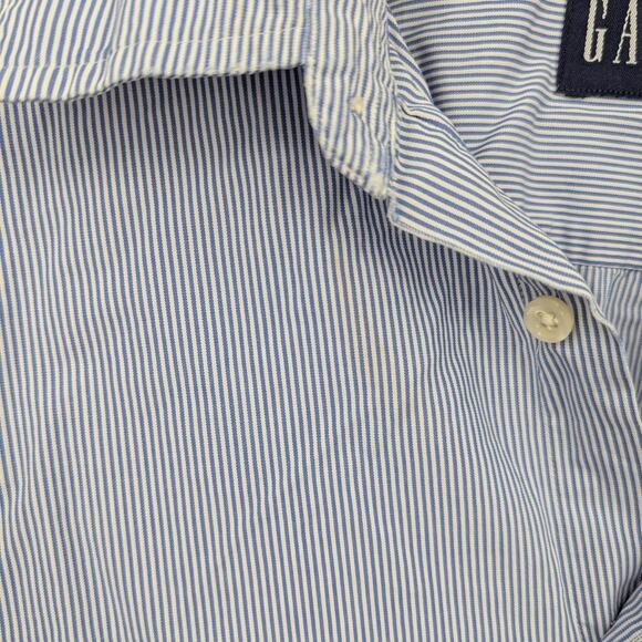 100 Cotton Blue White Striped Button Down Preppy 80s Office Heritage Coastal - Picture 4 of 4